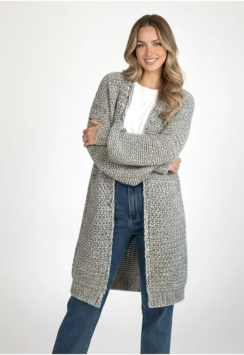 Cardigan dama  gri, tricotaj gros, croiala oversize, casual