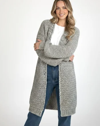 Cardigan dama  gri, tricotaj gros, croiala oversize, casual