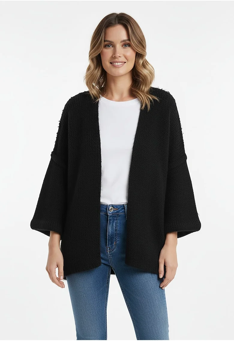 Cardigan dama,  negru, tricot moale, lejer, lungime pana la solduri