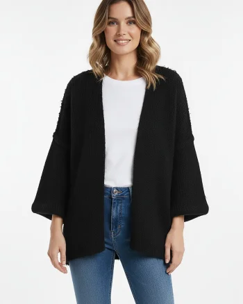 Cardigan dama,  negru, tricot moale, lejer, lungime pana la solduri
