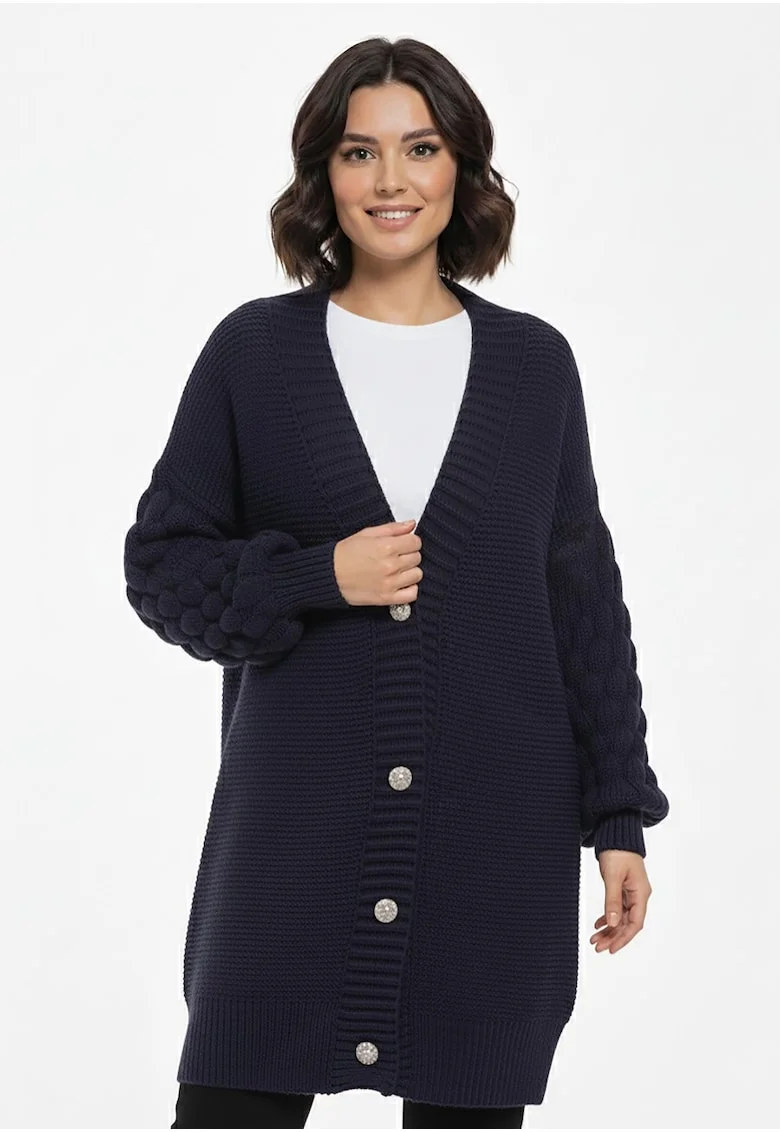 Pulover dama,  cardigan oversize, bleumarin, cu nasturi