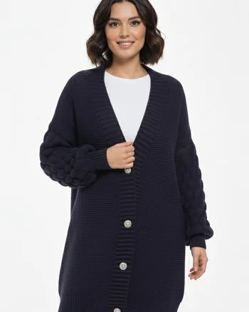 Pulover dama,  cardigan oversize, bleumarin, cu nasturi