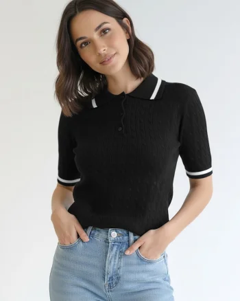 Pulover dama,  M1268, negru, cu guler