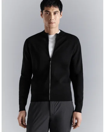 Cardigan cu fermoar si guler scurt, Negru