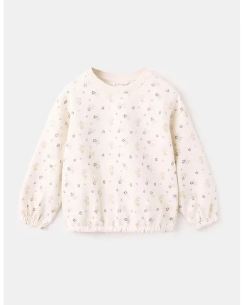 Bluza din bumbac cu model floral, Bej/Kaki/Crem