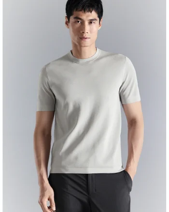 Tricou cu decolteu la baza gatului si model uni, Alb fildes
