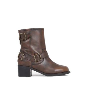 Ghete biker de piele cu toc masiv