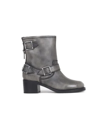Ghete biker de piele cu toc masiv