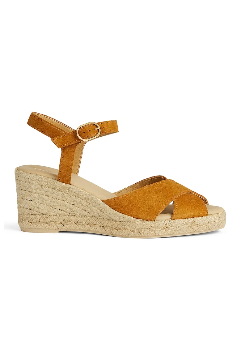 Sandale-espadrile de piele intoarsa cu talpa wedge Gelsa, Galben inchis