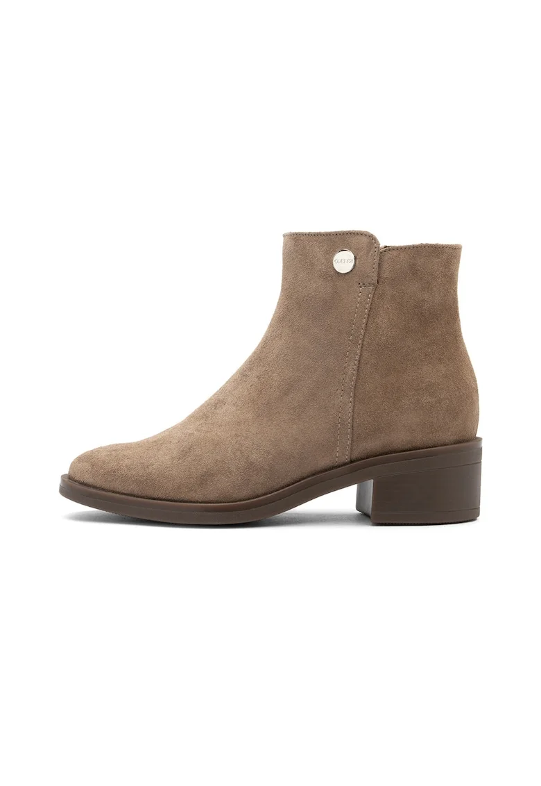Botine de piele intoarsa cu toc masiv Bianka, Maro camel