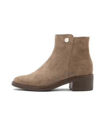 Botine de piele intoarsa cu toc masiv Bianka, Maro camel