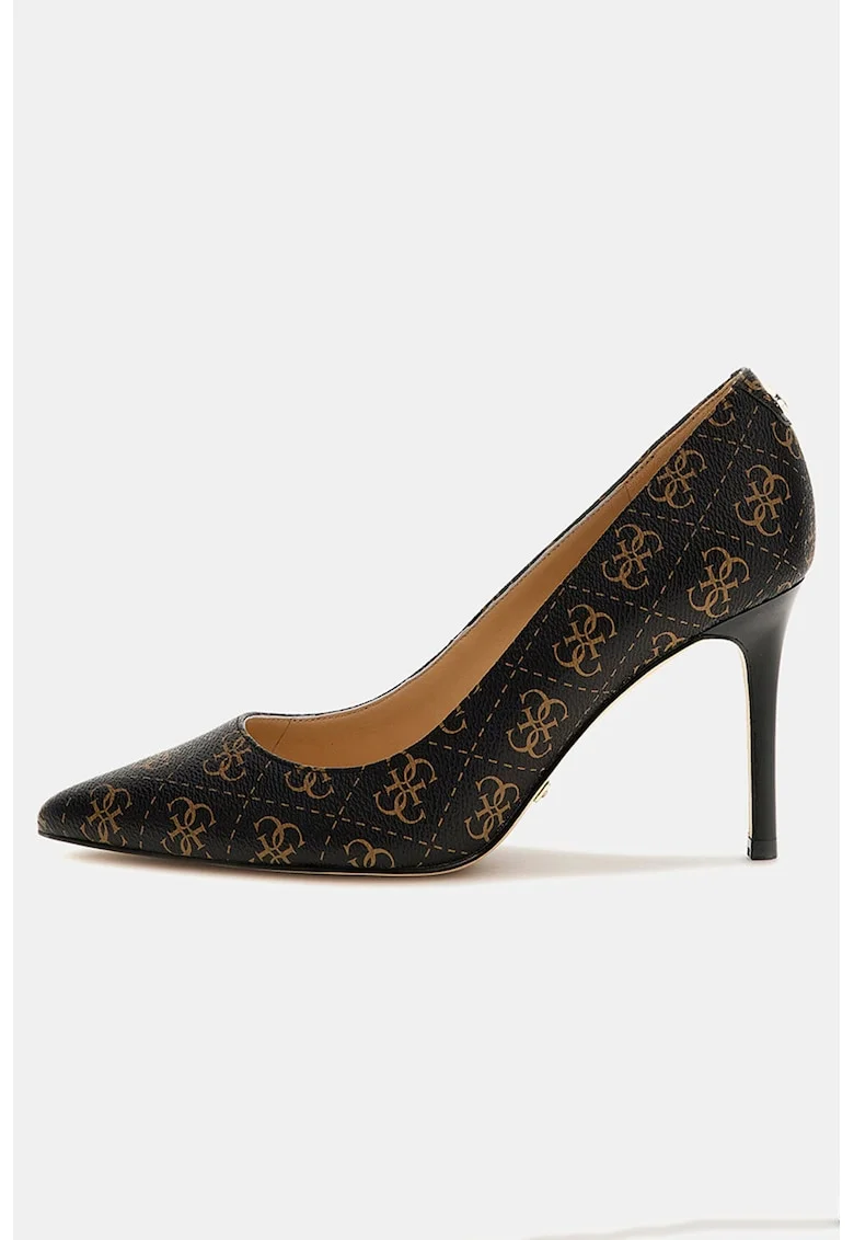 Pantofi cu varf ascutit si model logo Rica, Maro inchis/Maro deschis