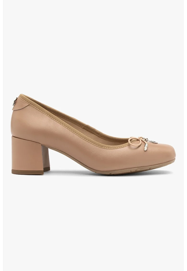 Pantofi de piele cu toc masiv Mija, Maro camel