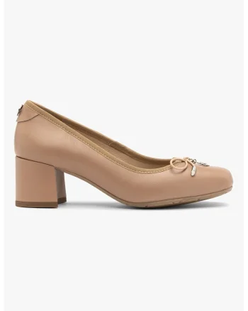 Pantofi de piele cu toc masiv Mija, Maro camel