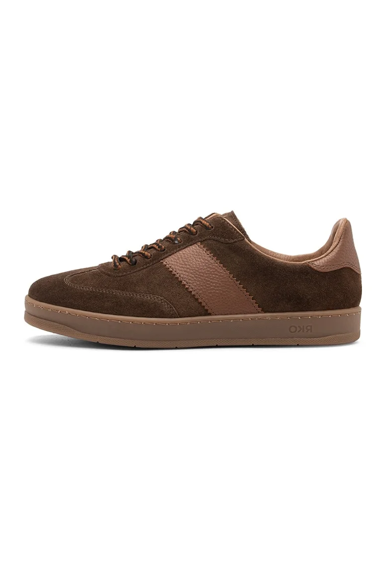 Pantofi sport din piele si piele intoarsa Nora, Maro inchis/Maro camel