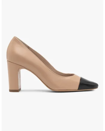 Pantofi de piele cu toc masiv Evelyn, Negru/Maro camel
