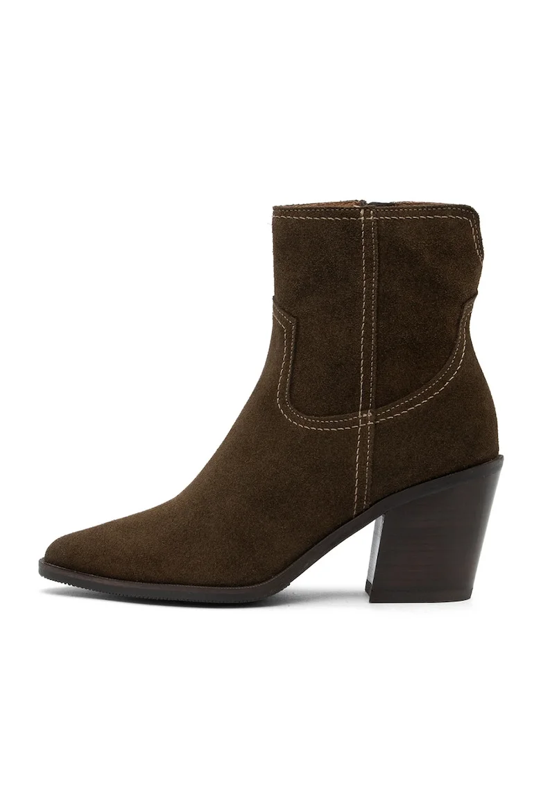 Botine din piele intoarsa cu toc cubanez Kora