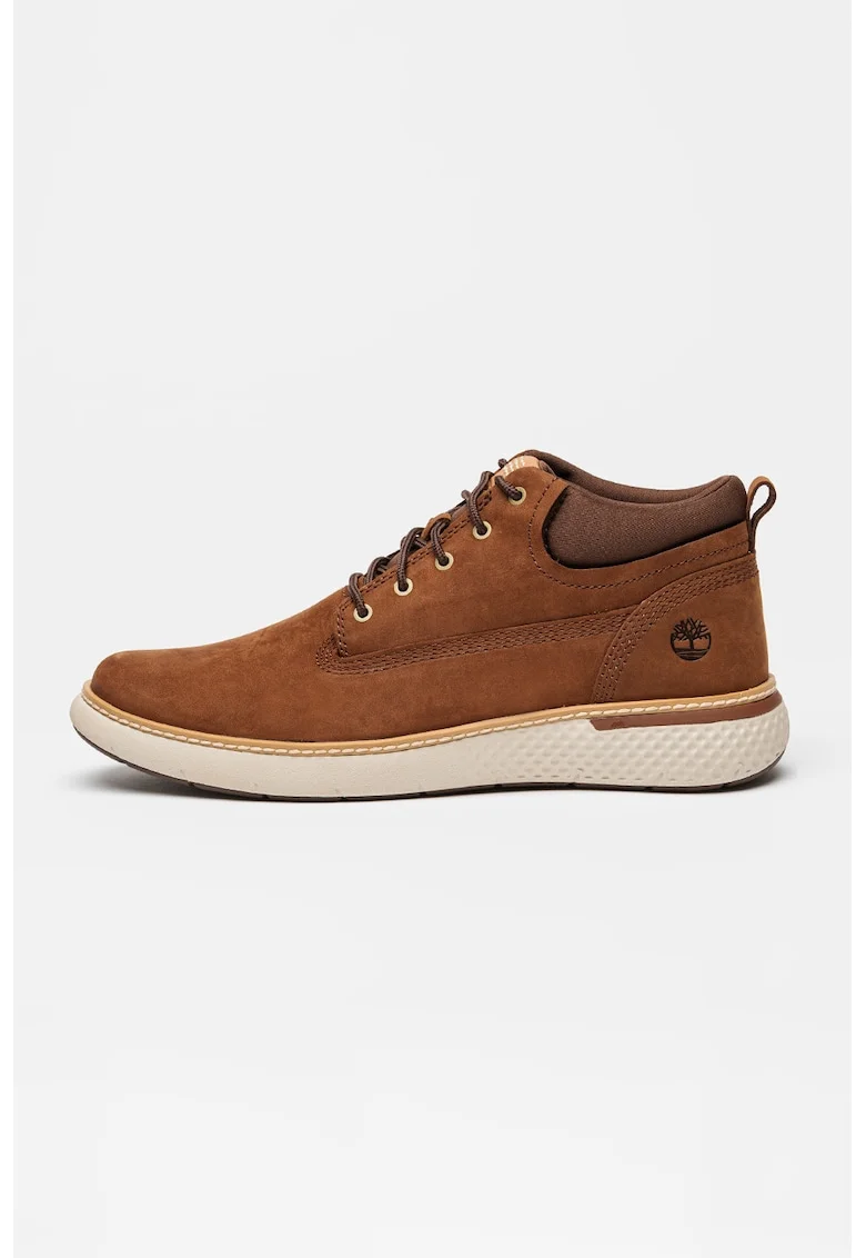 Ghete din piele nabuc cu logo discret Cross Mark, Maro inchis