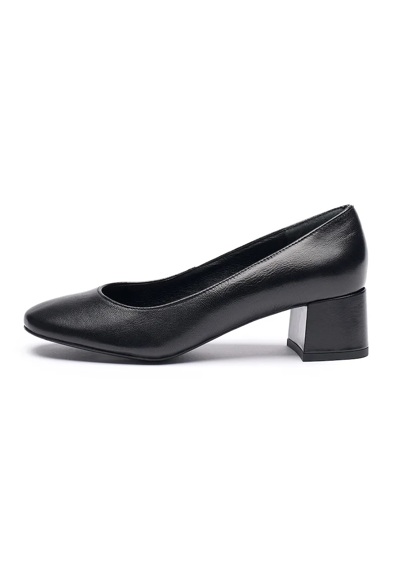 Pantofi de piele cu toc masiv, Negru