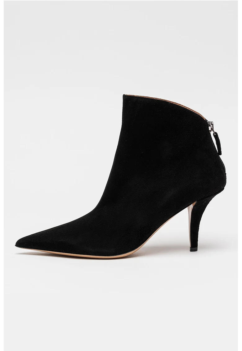 Botine din piele intoarsa cu fermoar pe partea din spate Jessica, Negru