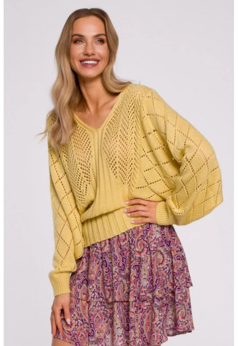 Pulover cu maneci liliac  Cu Acril, Poliamida, Albastru, Galben
