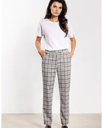 Pantaloni dama,  model carouri, gri, poliester/elastan