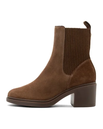 Botine de piele intoarsa cu toc, Maro inchis