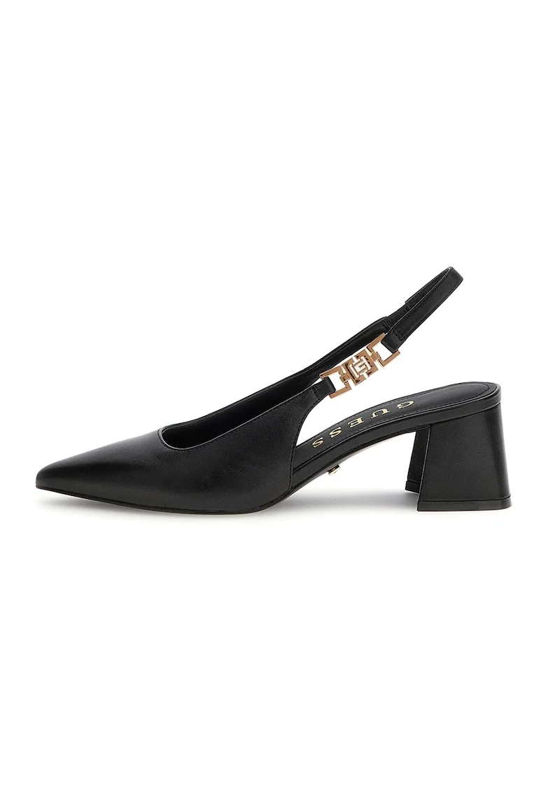 Pamtofi slingback din piele cu toc masiv, Negru