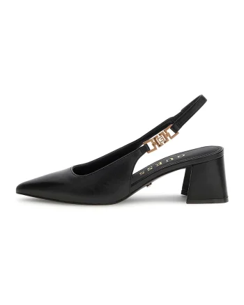 Pamtofi slingback din piele cu toc masiv, Negru