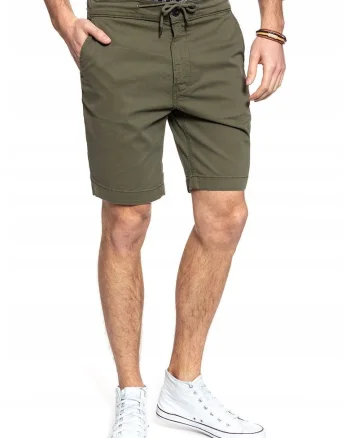 Pantaloni scurti  DRAWSTRING SHORT, verde, bumbac si lyocell, croiala regular fit,