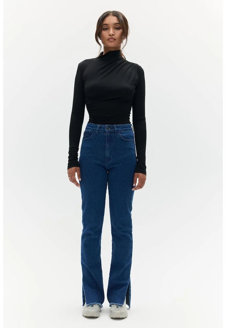 Jeans dama bleumarin cu croiala wide leg, Albastru