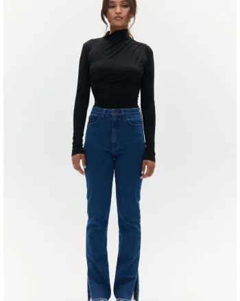 Jeans dama bleumarin cu croiala wide leg, Albastru