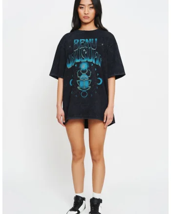 Tricou de dama cu imprimeu scarab, Negru