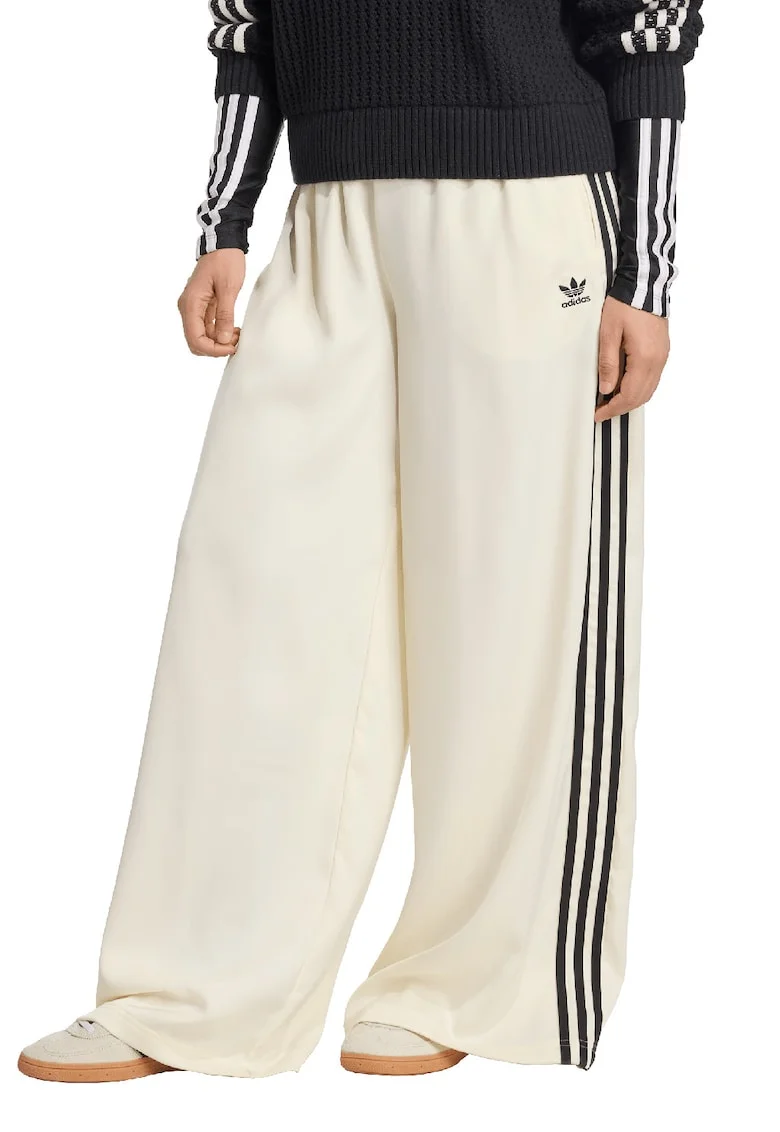 Pantaloni palazzo de trening cu talie inalta, Crem