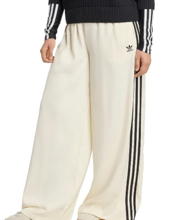 Pantaloni palazzo de trening cu talie inalta, Crem
