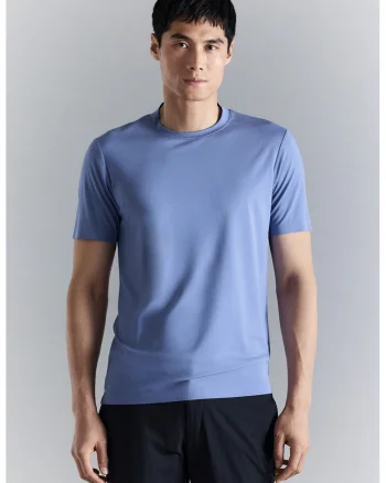 Tricou cu decolteu la baza gatului si model uni, Albastru azur