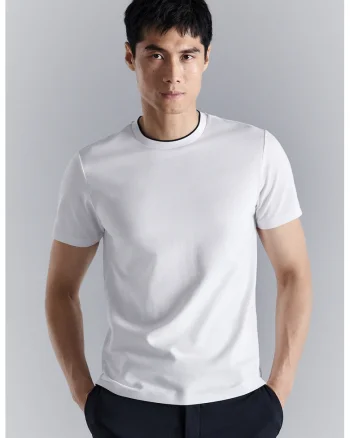 Tricou regular fit cu decolteu la baza gatului, Negru/Alb optic