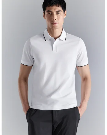 Tricou din amestec de bumbac cu guler polo, Negru/Alb optic