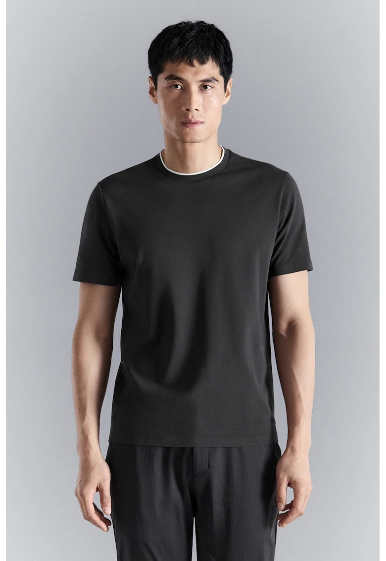 Tricou regular fit cu decolteu la baza gatului, Alb/Gri antracit