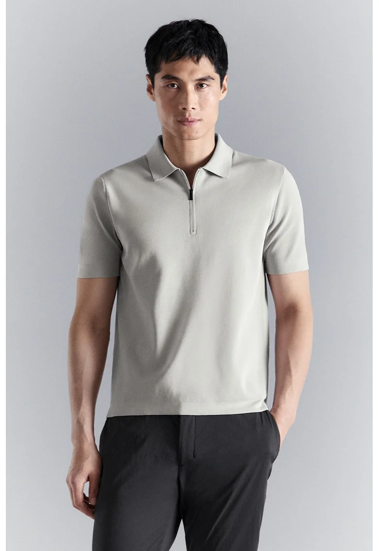 Tricou regular fit cu guler polo, Alb fildes