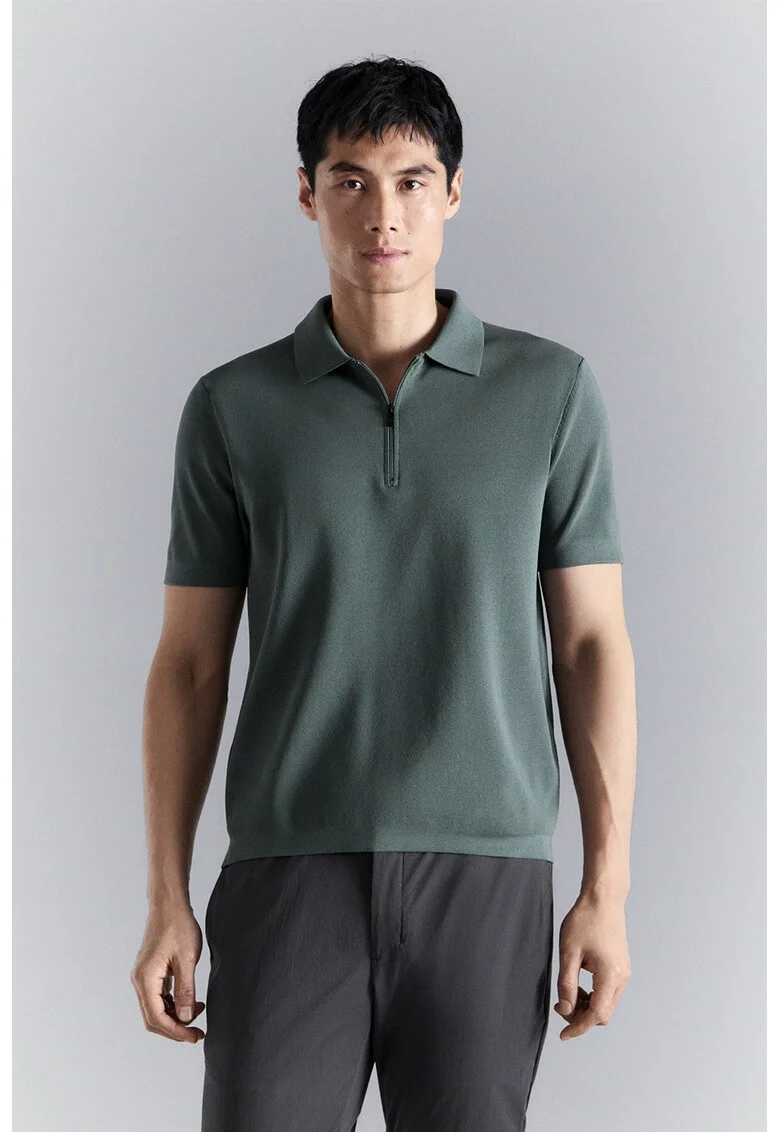Tricou regular fit cu guler polo, Verde sparanghel