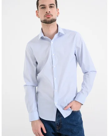 Camasa slim-fit cu dungi discrete, Alb/Albastru