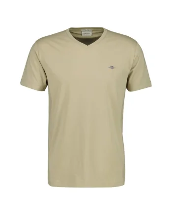 Tricou slim fit cu decolteu in V, Maro camel