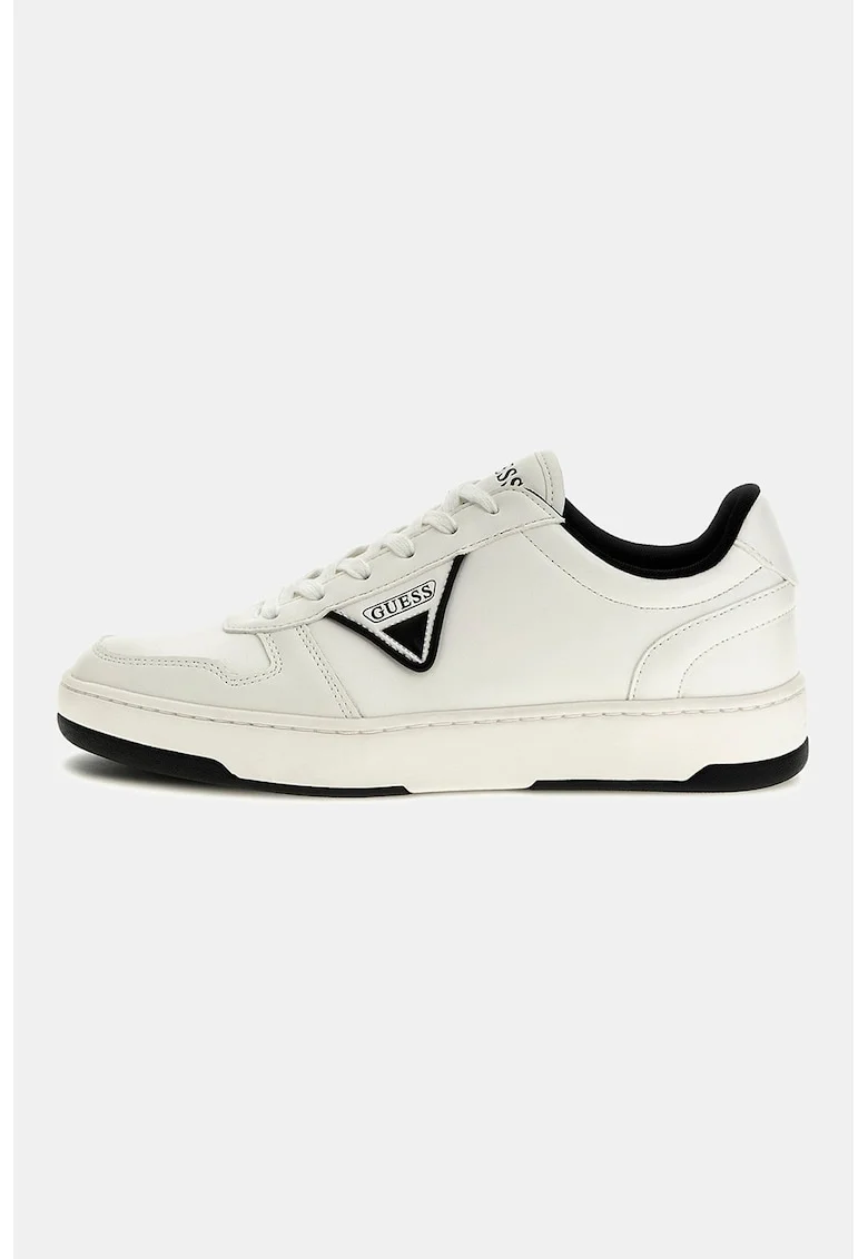 Pantofi sport din piele ecologica cu detalii logo, Alb/Negru
