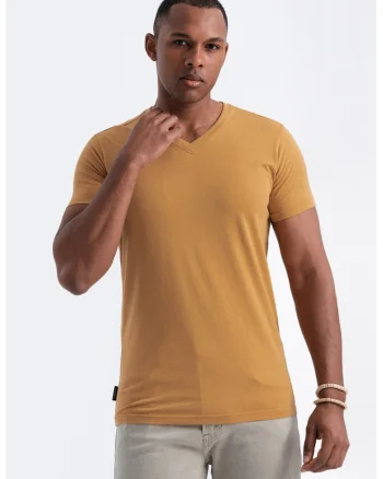 Tricou cu decolteu in V, Maro deschis