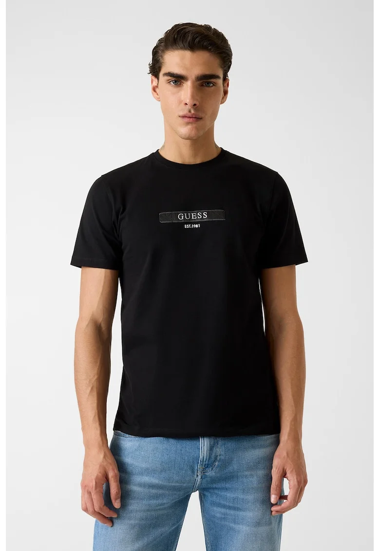 Tricou din amestec de bumbac cu detaliu logo, Negru