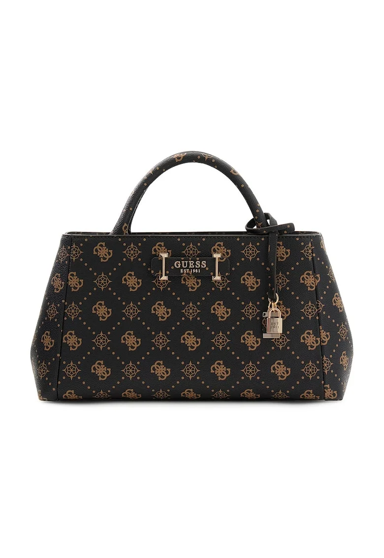 Geanta shopper din piele ecologica cu model logo Carrie, Negru/Bej