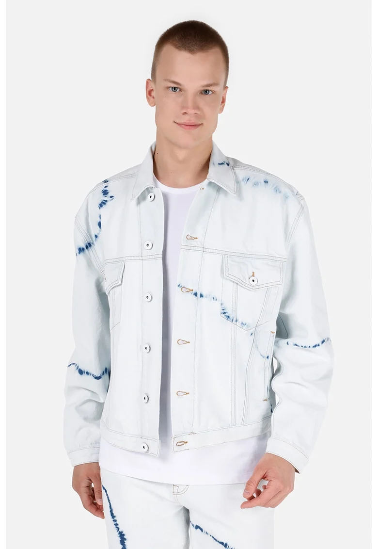 Jacheta din denim cu imprimeu tie-dye, Albastru glaciar