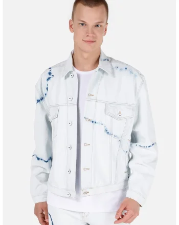 Jacheta din denim cu imprimeu tie-dye, Albastru glaciar