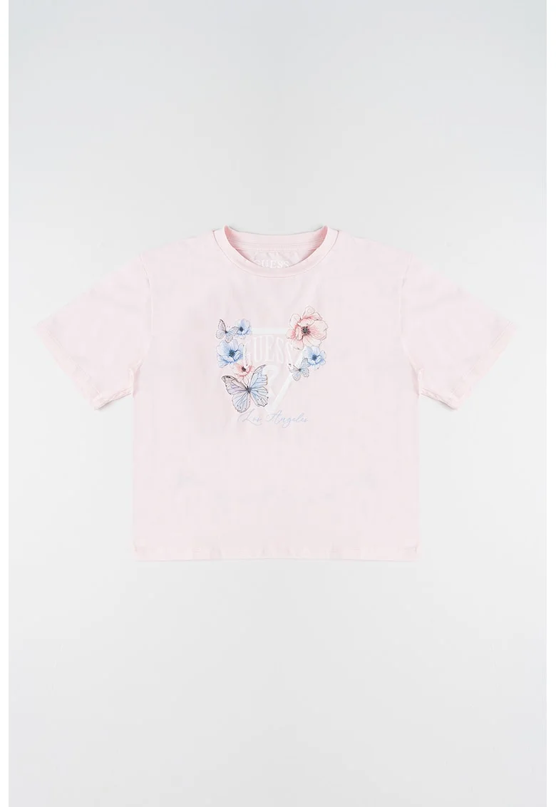 Tricou din amestec de bumbac cu imprimeu, Alb/Roz pal/Albastru